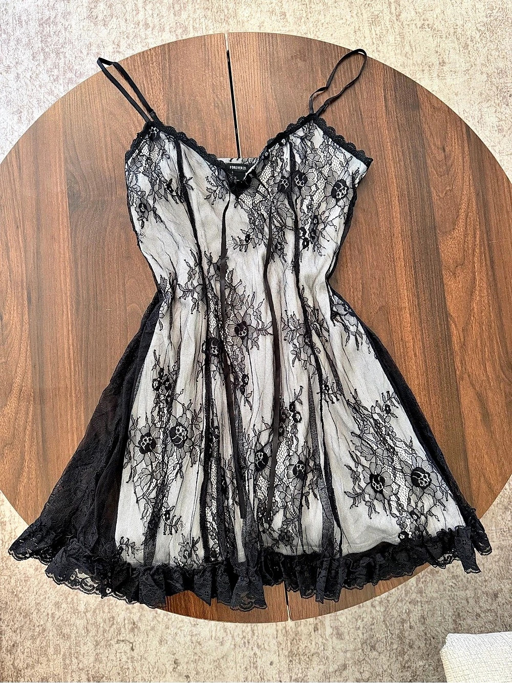 Floral Lace Mini Dress in Black & White